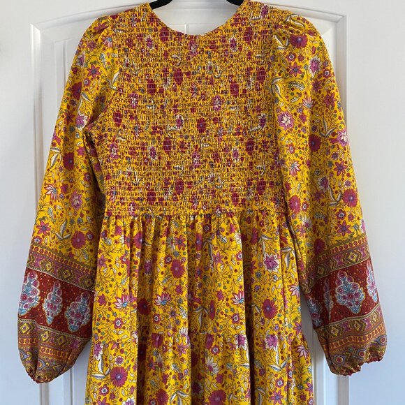 Pinkblush Gold Floral Smocked Tiered Maxi Dress - Small - Picture 8 of 10